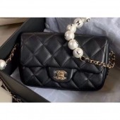 Chanel Logo Chain Pearl Small Flap Bag AS1436 Black 2020 CE04059