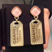 Chanel Metal Tag Short Earrings AB3078 Gold/Pink 2019 Collection CE00783