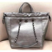 Chanel Metallic Crocodile Embossed Large Shopping Bag AS0801 Gray 2019 CE02620