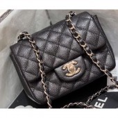 Chanel Original Quality Mini Classic Flap Bag 1115 in Caviar Leather Black with Silver Hardware CE03359