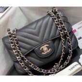 Chanel Original Quality Small Classic Flap Bag 1116 in Caviar Leather Chevron Black with Silver Hardware CE02770