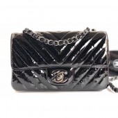 Chanel Patent Leather Small Classic Flap Bag A1116 Chevron Black CE02353