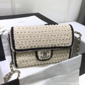 chanel pearl knitwear classic flap bag white CE01146
