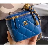 Chanel Pearl on Chain Small Classic Box with Chain Bag AP1447 Blue 2020 CE03526