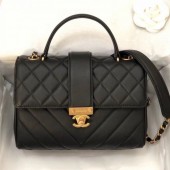 Chanel Quilted and Chevron Calfskin Flap Bag with Top Handle AS0804 Black 2019 Collection CE01235