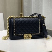 Chanel Quilted Calfskin Chain Medium Boy Flap Bag A67086 Navy Blue 2019 Collection CE01540