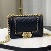 Chanel Quilted Calfskin Chain Small Boy Flap Bag A67085 Navy Blue 2019 Collection CE03346