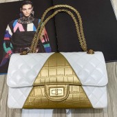 Chanel Quilted Lambskin and Crocodile Embossed Calfskin Medium 2.55 Flap Bag A37586 White 2019 Collection CE03580