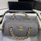 Chanel Quilted Lambskin Bowling Bag with Chain Top Handle Gray 2020 Collection CE01618