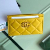 Chanel Quilted Lambskin Chain CC Card Holder AP0731 Yellow 2019 Collection CE02143
