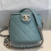 Chanel Quilted Lambskin Chain Round Vanity Case AS1355 Blue 2019 Collection CE04321