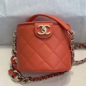 Chanel Quilted Lambskin Chain Round Vanity Case AS1355 Orange 2019 Collection CE01174