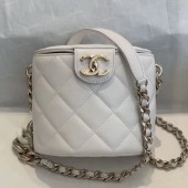 Chanel Quilted Lambskin Chain Round Vanity Case AS1355 White 2019 Collection CE01729