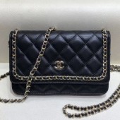 Chanel Quilted Lambskin Chain Trim Wallet on Chain WOC AP0674 Black 2019 Collection CE02861