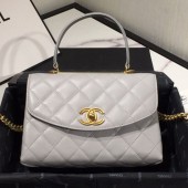 Chanel Quilted Lambskin Flap Bag with Top Handle AS1175 Gray 2019 Collection CE01790