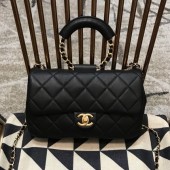 Chanel Quilted Lambskin Medium Flap Bag with Ring Top Handle AS1358 Black 2020 Collection CE01223