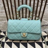Chanel Quilted Lambskin Medium Flap Bag with Ring Top Handle AS1358 Blue 2020 Collection CE01769