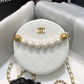 Chanel Quilted Leather Pearl Round Clutch with Chain White 2019 Collection CE00600