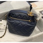 Chanel Quilted Leather Small Hobo Bag With Gold-Tone Metal AS1745 Navy Blue 2020 Collection CE03544