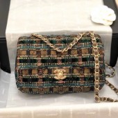 Chanel Quilted Lurex Tweed Small Flap Bag A01112 Green/Gold/Black 2019 Collection CE02340