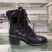 Chanel Quilted Patent Calfskin Lace-up Short Boots G35281 Black 2019 Collection CE02963
