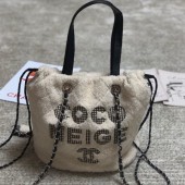 Chanel Quilted Shearling Sheepskin Small Shopping Bag AS0981 White 2019 Collection CE03433