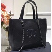 Chanel Quilting CC Logo Shopping Tote Bag Black/Silver 2019 CE03337