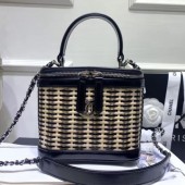 Chanel Rattan Woven Small Vanity Case AS1352 Black/Beige 2020 Collection CE02279