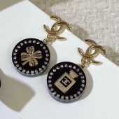 Chanel Resin Round Clover Bottle Short Earrings Black/Gold 2019 Collection CE01753