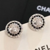 Chanel Round Stud Earrings Silver/Blue/Crystal 2019 Collection CE01656