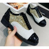 Chanel Sequins and Patent Calfskin Lace-Ups G36208 Gold/White/Black 2020 CE02189