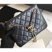Chanel Shiny Lambskin Double Clutch with Chain Small Bag AP1073 Black 2020 CE03582
