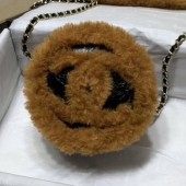Chanel Shiny Vintage Crumpled Sheepskin Round Clutch with Chain Black/Brown 2019 Collection CE03094