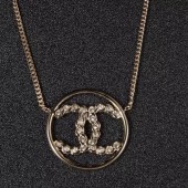 Chanel Square Crystal CC Round Pendant Necklace Gold/Crystal White 2019 Collection CE01133