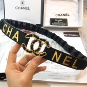 Chanel Stretch Pleated Leather Belt 30mm with CC Buckle AA0538 Black 2019 Collection CE00577