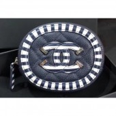 Chanel Striped Grained Calfskin CC Filigree Round Zipped Coin Purse A81458 Navy Blue 2019 CE03556