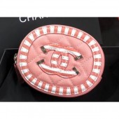Chanel Striped Grained Calfskin CC Filigree Round Zipped Coin Purse A81458 Pink 2019 CE01737