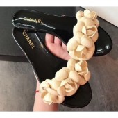 Chanel Tpu Camellia Pool Mules Slides Sandals Black/Creamy 2020 CE02098