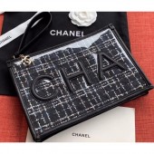 Chanel Tweed and PVC Pouch Clutch Large Bag AP0360 Black 2019 CE02950