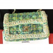 Chanel Tweed Braided Classic Flap Small Bag Light Green 2019 CE03374