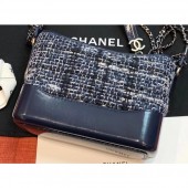 Chanel Tweed/Calfskin Gabrielle Small/Medium Hobo Bag A91810/A93824 Navy Blue CE04364