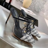 Chanel Tweed Transparent Lace-up High-Heel Mules White 2019 Collection CE02385