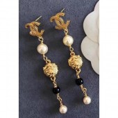 Chanel Vintage Long Earrings with Tiger Head Pendant Gold/Black/Pearly White 2018 CE02416