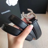 Chanel Width 2.5cm Smooth Calfskin Belt With Crystal CC Buckle Black 2020 Collection CE01458