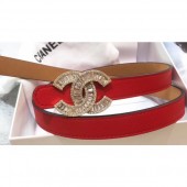 Chanel Width 2cm Crystal CC Logo Buckle Leather Belt Red CE02122