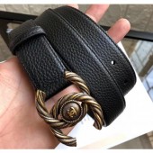 Chanel Width 3cm Braided CC Logo Buckle Leather Belt Grained Black/Gold Belt CE01037