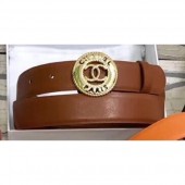 Chanel Width 3cm CC Logo Round Buckle Leather Belt Brown CE01379
