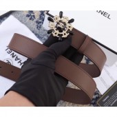 Chanel Width 3cm Crystal and Pearl Flower Buckle Leather Belt Coffee CE00639