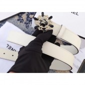 Chanel Width 3cm Crystal and Pearl Flower Buckle Leather Belt White Belt CE03268