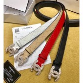 Chanel Width 3cm Pearl CC Logo Silver Buckle Quilting Leather Belt CE02104